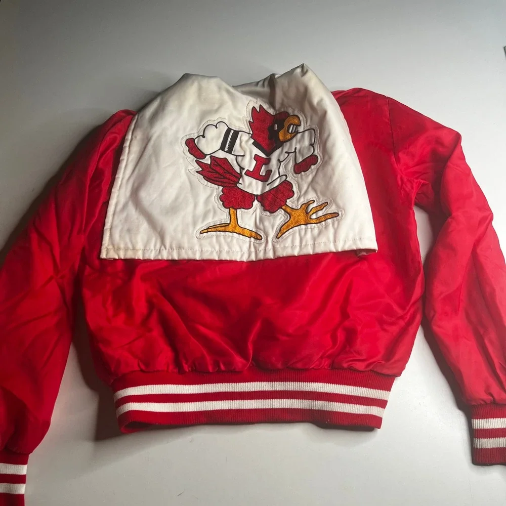 Vintage DeLong Sportswear Red Varsity Jacket Cardinal Mascot Mens Medium USA